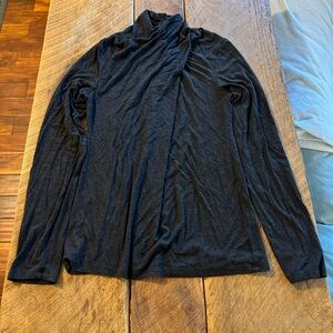 Elie Tahari charcoal melange long sleeved high neck draped knit top, Size S, EUC